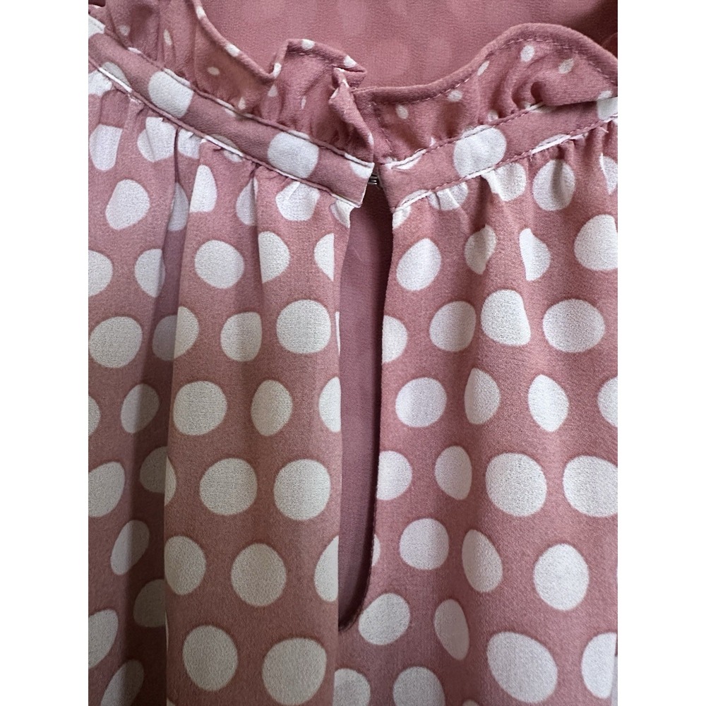Rose & Olive Mauve/Cream Boho Ruffled Polka Dots Peasant Lined Long Sleeve‎ Sz M